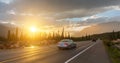 Scenic Icefields Pkwy in Banff National Park at sunset. It travels through Banff and Jasper National Parks and offers spectacular Royalty Free Stock Photo