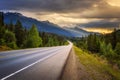Scenic Icefields Pkwy in Banff National Park at sunset Royalty Free Stock Photo