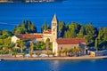 Scenic island of Vis church and waterfront view Royalty Free Stock Photo