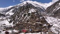 Scenic Kalasha Village in Bamburet Valley in North Pakistan at Winter. Aerial View Hindu Kush Muntain Range Himalayas.