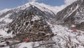 Scenic Kalasha Village in Bamburet Valley in North Pakistan at Winter. Aerial View Hindu Kush Muntain Range Himalayas.