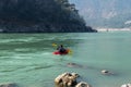 Scenic Kayak river Tour. Senior Kayaker on the river Ganges river