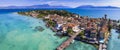 Aerial view of Sirmione village and castle, Garda lake, Italy Royalty Free Stock Photo