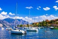 Scenic lake Lago di Garda, view with sailing boats, Northen Ital Royalty Free Stock Photo