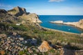 Scenic landscape with a beach at Lindos, Rodos Royalty Free Stock Photo