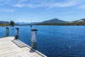 Scenic landscape of boats on Tasmania`s Huon river