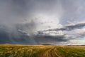 Scenic landscape with dramatic thunderstorm clouds in Montana