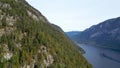 Scenic landscape of Hallstattersee surrounded with mountains