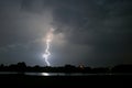Remarkable form of lightning from a thunderstorm in The Netherlands Royalty Free Stock Photo