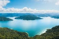 Scenic landscape a mountain along Lake Waikaremoana Great Walk in New Zealand.