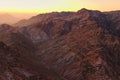 Scenic landscape in the mountains at sunrise. Amazing view from Mount Sinai Mount Horeb, Gabal Musa, Moses Mount