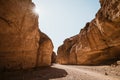 Scenic Landscape. Natural Bridge Canyon in Death Valley. Clear sky and bright sun background Royalty Free Stock Photo