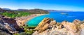 Scenic landscape of palm trees, turquoise water and tropical beach, Vai, Crete Royalty Free Stock Photo