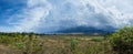 Scenic landscape Picture of land and mountain on the deep village in Flores islands during the cloudy and windy day with cumulus
