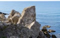 Scenic landscape with rocky coast of the Black Sea in surroundings of Sudak, Crimean peninsula. Cape Alchak in Sudak Royalty Free Stock Photo