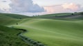 A scenic landscape of rolling hills covered in green grass under a cloudy sky3 Royalty Free Stock Photo