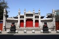 Scenic landscape shot of the Pilu Temple in China with two lion statues