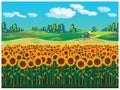 Scenic landscape with sunflowers