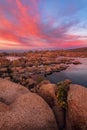 Scenic landscape and sunset over Watson Lake in Prescott, Arizona