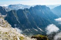 Scenic landscape in Triglav National Park, with panoramic views of mountain peaks and ridges. Julian Alps, Slovenia