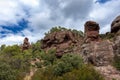 Dramatic red sandstone rock formations at the historic Ermita de Sant Gregori site in Falset, Priorat, Tarragona, Catalonia, Spain Royalty Free Stock Photo