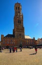 Scenic landscape view of ancient Belfry of Bruges on Burg Square. Royalty Free Stock Photo