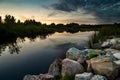 Scenic landscape view of beautiful sunset over picturesque lake Royalty Free Stock Photo