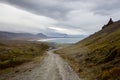 Scenic landscape view of Icelanding road and beatuiful areal view of the nature
