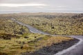 Scenic landscape view of Icelanding road and beatuiful areal view of the nature