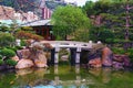 Scenic landscape view of Japanese Garden or Jardin Japonais is a municipal public park in Monte Carlo in Monaco