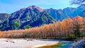 Scenic landscape view of Kamikochi National Park Beautiful mountain in autumn leaf with clear water river in the Northern Japan Al Royalty Free Stock Photo