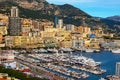Scenic landscape view of La Condamine ward and Port Hercules in Monaco. Royalty Free Stock Photo