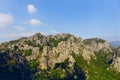 Scenic landscape view of limestone mountain with cliff in tropical forest. Royalty Free Stock Photo
