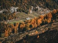 Scenic landscape view of mountainous terrain with trees on the hillside in the Swiss Alps, Avers