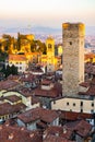 Scenic landscape view of the old town city center of the historical buildings during the sunset, Citta Alta, Bergamo, Italy Royalty Free Stock Photo