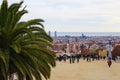 Scenic landscape view of the Park Guell. It is a public park system composed of gardens and architectonic elements