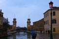 Scenic landscape view of the Ponte del Paradiso near Gates of the Arsenale, Venice, Italy. Royalty Free Stock Photo