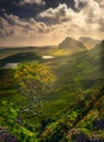 Scenic landscape view of Quiraing mountains in Isle of Skye, Scotland, UK Royalty Free Stock Photo