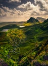 Scenic landscape view of Quiraing mountains in Isle of Skye, Scotland, UK Royalty Free Stock Photo