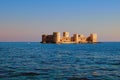 Scenic landscape view ruins of ancient Kizkalesi Maiden`s Castle. Mediterranean Sea near Mersin, Turkey. Natural composition. Royalty Free Stock Photo