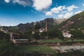 Scenic landscape view of traditional tibetan buddhist village in Tibet Royalty Free Stock Photo