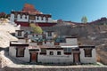 Scenic landscape view of traditional tibetan village against blue sky Royalty Free Stock Photo
