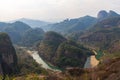 Scenic landscape of Wuyi Mountains peaks and the River of Nine Bends, Fujian province, China Royalty Free Stock Photo