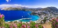 Scenic Leros island. Dodekanese. beautiful view of Panteli village and beach. Greece