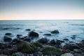 Scenic long exposure close up of rocky Baltic Sea coast Royalty Free Stock Photo