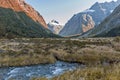 Scenic lookout of Hollyford Valley at Monkey Creek on Milford Road to Milford Sound Royalty Free Stock Photo