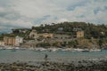 Scenic marina view of monument Il Pescatore of the Leonardo Lustig in the bay of the Silence in Sestri Levante, Liguria, Italy acr Royalty Free Stock Photo