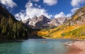 Maroon Bells landscape in autumn time near Aspen Colorado Royalty Free Stock Photo