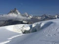 Scenic Matterhorn peak as seen from Breithorn glacier above Zermatt Royalty Free Stock Photo
