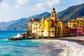 Scenic Mediterranean riviera coast. Camogli, Italy.